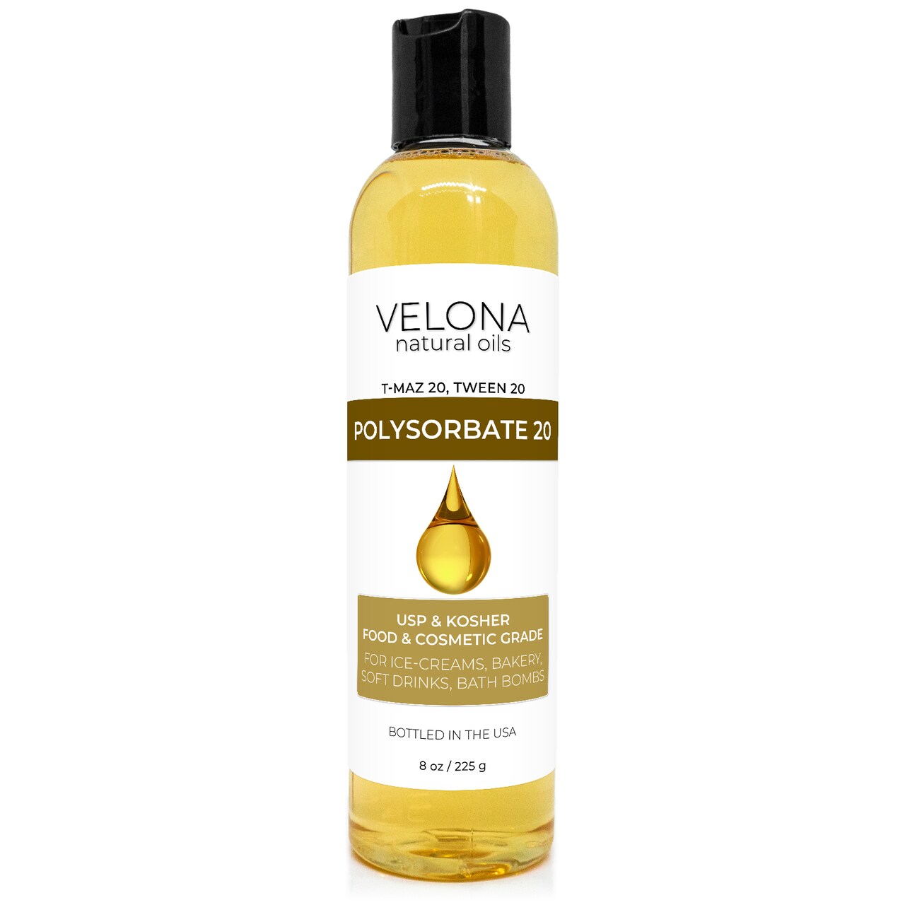 Polysorbate 20 by Velona - 8 oz | Solubilizer, Food & Cosmetic Grade | All Natural for Cooking, Skin Care and Bath Bombs | Use Today - Enjoy Results